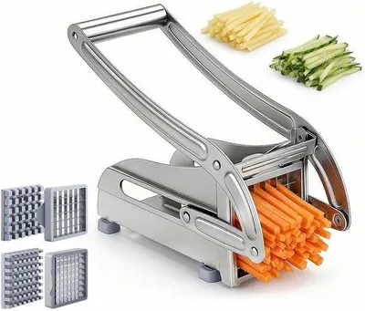 Productafbeelding van Frietsnijder Roestvrij Staal - Aardappelsnijder Groentesnijder - Verse Friet Maken - Met 2 Messen - 26 x 10 cm - Zilver