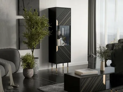 Produktbild von Dmora Vitrine Ippoliti 54x40x180h cm Schwarz, 4 Einlegeböden, 1 Tür