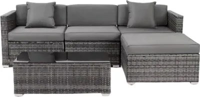 Image de Polyrattan 5-pièces lounge-set pour 4 personnes - Hoekbank, Salontisch & Kissen - Garten, Terrasse & Balkon - Dunkelgrau