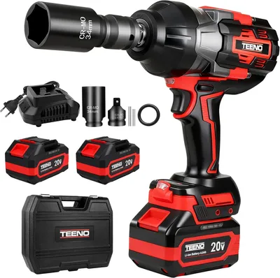 Image de TEENO Clé à Chocs Sans Fil Brushless 3/4" - 1600N·m 3/4", 2x Batteries 4.0Ah + Coffret Rigide, Adaptateur 3/4"-1/2", Douille 34mm, Camionnette