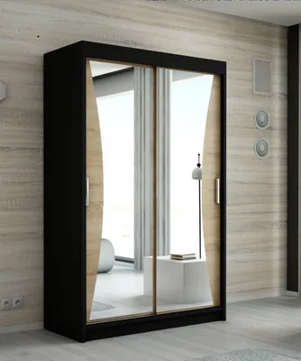 Produktbild von Schwebetürenschrank, 2-türig Schrank mit Spiegel! Moderne Garderobe für Kleidung. Verschiedene Farben (Weiß, Schwarz, Somona) Kleiderschrank NIKO 160 cm