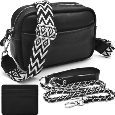 Produktbild von Echtes Leder Umhängetasche Damen Crossbody Bag 3 Fächer & Kartenhalter, Schwarz