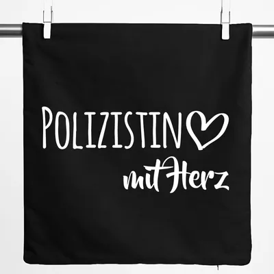 Produktbild von Huuraa Kissenbezug Polizistin mit Herz 40x40cm Black Baumwolle Dekokissenbezug Geschenkidee