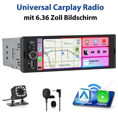Zdjęcie produktu dla 6.36" Apple Carplay Radio samochodowe 1 DIN GPS Navi Android Auto RDS USB Z ekranem
