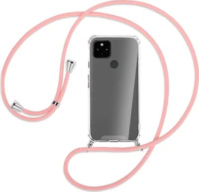 Produktbild von Handykette Backcover-Schutzhülle mit Band (Metall silberfarben) für Google Pixel 4a 5G - rosa