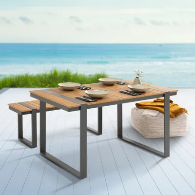 Produktbild von riess-ambiente Wetterfester Gartentisch TAMPA LOUNGE 125cm grau natur Aluminium Metall Holz-Design Outdoor Balkontisch Tisch