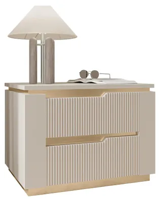 Produktbild von MIRJAN24 Nachttisch Hilfain 2S, Stilvoll Schlafzimmer, Nachttisch mit zwei Schubladen (Farbe: Sandbeige + Gold)