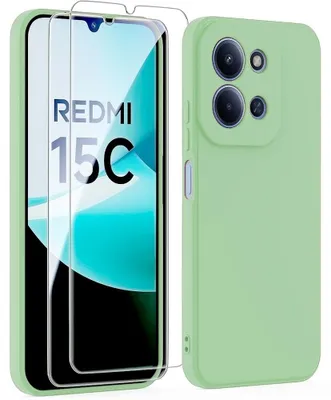 Image de Coque + 2 Verres Trempés pour Xiaomi Redmi 15C 4G/5G, Silicone Liquide Protection Slim Légère - Vert