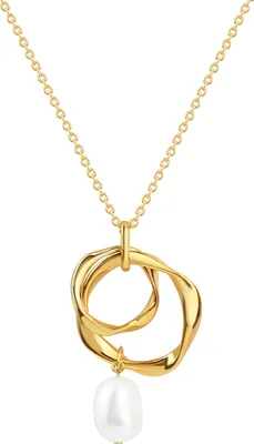 Produktbild von V Anhänger mit Kette 925/- Sterling Silber vergoldet Süßwasserperle