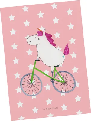 Produktbild von Mr. & Mrs. Panda Grußkarte Einhorn Radfahrer - Rot Pastell - Geschenk, Unicorn, Einhörner, bildkarte, Postkarte, Ansichtskarten, Postkarten, Ansichtskarte, Radfahren