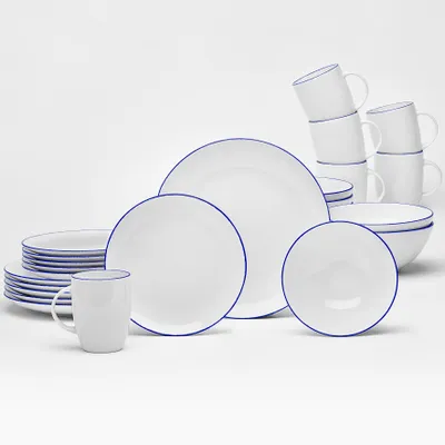 Produktbild von Kombiservice Blueline 24-teilig Porzellan weiß mit blauem Rand für 6 Personen – Kaffeebecher 350 ml, Dessertteller 20,5 cm, Speiseteller 27 cm, Schalen 17 cm
