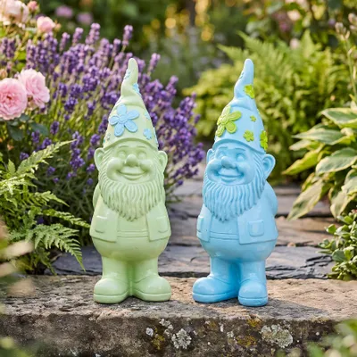 Produktbild von 2er Set Gartenzwerg H27cm Deko Figuren Wichtel Kunstharz Gartendeko Tischdeko Aufsteller Wohndeko Zwerg