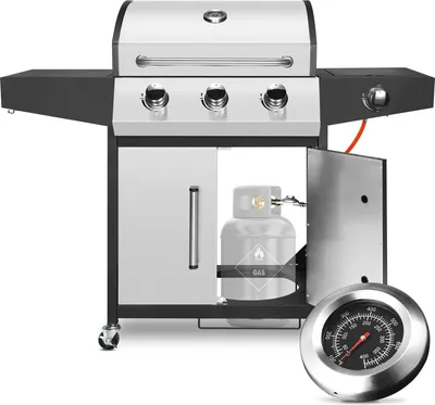 Obrázek produktu pro Plynový gril, 3+1 hořák, konstrukce z nerezové oceli, stříbrná barva