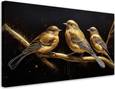 Produktbild von Leinwandbild Vögel Tiere Gold 100x50 Feeby Gold bild für die wand bereit zum aufhängen