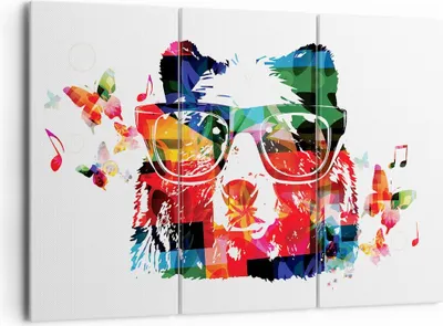 Produktbild von Bild auf Leinwand - Leinwandbild - Bär Gläser Grizzly hipster - 165x110cm - Wand Bild - Wanddeko - Leinwanddruck - Bilder - Kunstdruck - Wanddekoration - Leinwand bilder - Wandkunst - CE165x110-3090