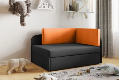 Produktbild von Sofa Kindersofa Schlafsofa inkl. Bettkasten MAILO Seite Links Stoff Schwarz-Orange