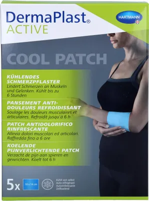Zdjęcie produktu dla DermaPlast Active Cool Patch, Zimny plaster do ciała, Tylne, Kolano, Kolano, Szyja, Ramiona, Chłodzenie, Przeciwbólowy, Kojąca, 6 h, 100 mm, 140 mm