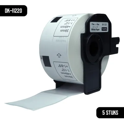 Produktbild von DULA Brother DK kompatible Etiketten, DK-11220 11220, 39 mm x 48 mm, Weiß, Permanent, 5 Rollen, 620 Etiketten pro Rolle