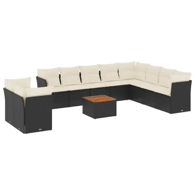 Produktbild von vidaXL 11-tlg. Garten-Sofagarnitur mit Kissen Schwarz Poly Rattan
