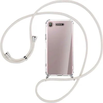 Produktbild von Handykette Backcover-Schutzhülle mit Band (Metall silberfarben) für Sony Xperia XZ1 - broken white
