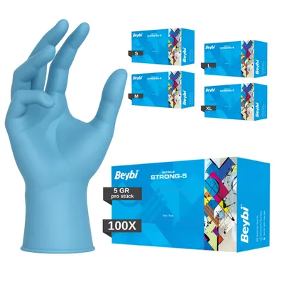 Produktbild von BEYBI®️ Strong-5, Einweghandschuhe 100 St./Box, %200 Dicker, Blau Nitrilhandschuhe L, puderfreie & latexfreie Einmalhandschuhe, Handschuhe in Gr. L