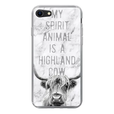 Produktbild von MuchoWow® Handyhülle Schutzhülle Hülle für iPhone 8 Schottischer Highlander - Marmor - Zitat Silikon Softcase Handy Hülle - Schutzhaube