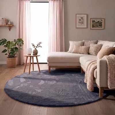 Produktbild von Volero - Flauschiger Teppich Rund - Cozy Anthrazit - Ø 100 cm - Wohnzimmer, Esszimmer, Kinderzimmer, Schlafzimmer - Klassik, Ländlich, Modern, Skandinavisch