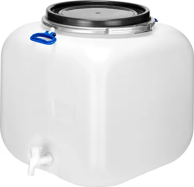 Produktbild von Garronda 100L Plastikfass 100L Weithalsfass mit Deckel Hahn quadratisch für Haus&Garten GD-0089, Weiß