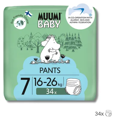 Immagine prodotto di Muumi Baby Pants 7 XL 16-26 kg (34 pezzi), pannolini ecologici