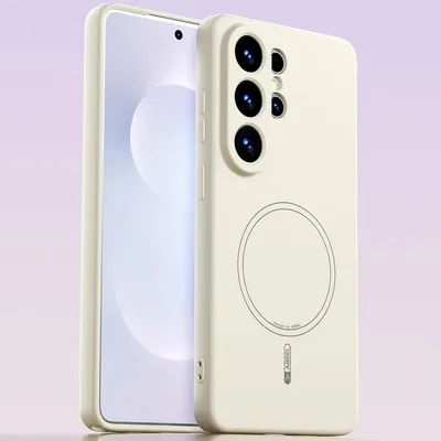 Image de Etui magnétique pour Samsung Galaxy S26 Ultra, compatible MagSafe, silicone liquide, résistant aux chocs et aux rayures Beige