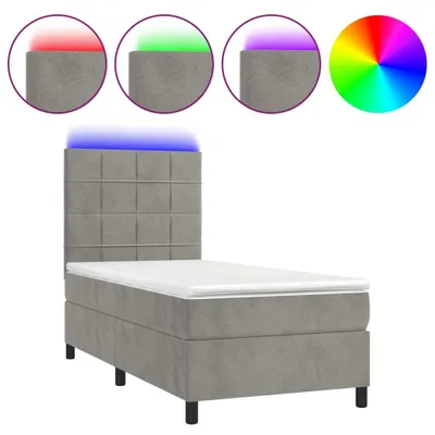 Immagine prodotto di vidaXL Letto a molle con materasso e LED grigio chiaro 90x200 cm in velluto