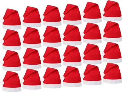 Produktbild von Tina Promo 24 Pack rote Weihnachtsmütze aus Plüsch mit weißen Bündchen, Weihnachtsmütze aus Vlies für Erwachsene (rot und weiß)