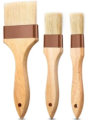 Produktbild von 3 Natur-Backpinsel zum Grillen und Backen – Langer Holzgriff – Pinsel zum Bestreichen mit Öl