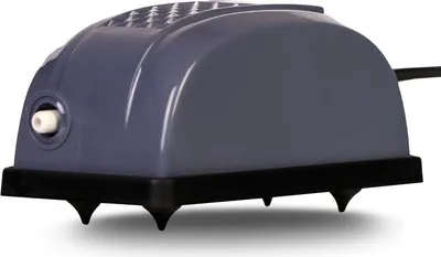 A gray and black air pump is shown against a white background.