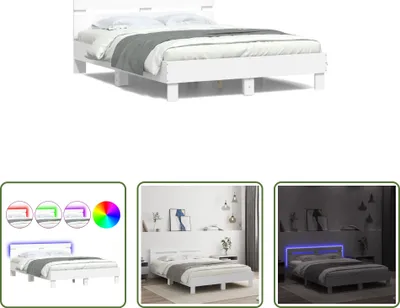 Produktbild von The Living Store Bettgestell mit Kopfteil und LED-Beleuchtung Weiß 150x200 cm