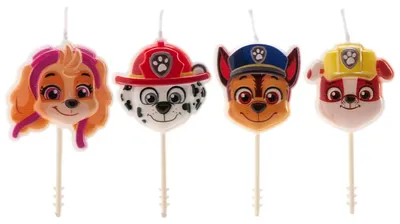 4 Paw Patrol Geburtstagskerzen, 9 cm, paraffinfrei, bunt
