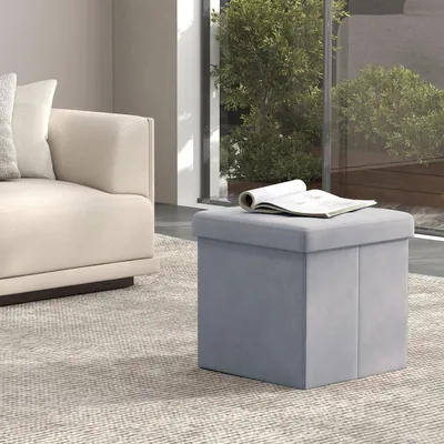 Immagine prodotto di Pouf con spazio contenitore, poggiapiedi e divano | Grigio tortora | 38x38x38 cm