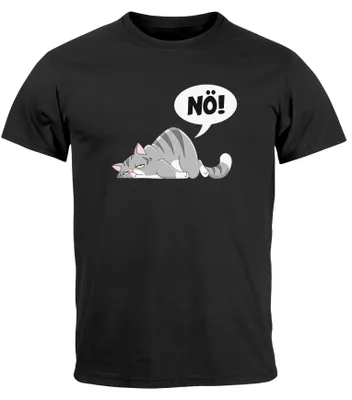 Produktbild von Herren T-Shirt Nö! Nein Katze pupsen furzen kein Bock Motivation Fun-Shirt Spruch lustig Moonworks® schwarz 4XL