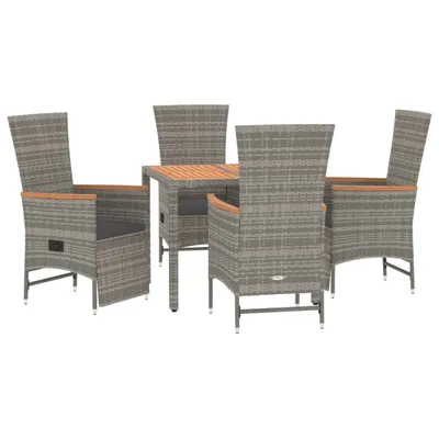 Image de vidaXL Ensemble de jardin 5 pièces avec coussins Gris Poly rotin
