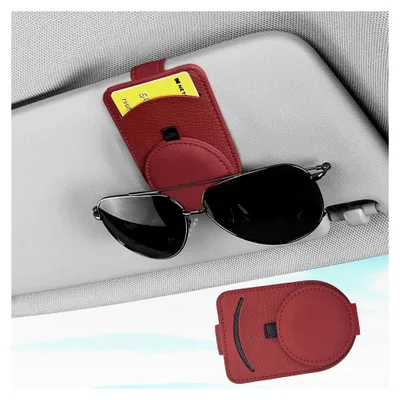 Produktbild von Brillenhalter für die Sonnenblende im Auto, multifunktionaler Aufbewahrungsclip aus Leder, Halterung für Sonnenbrillen, Zubehör für das Auto-Visier mit Kartenclip