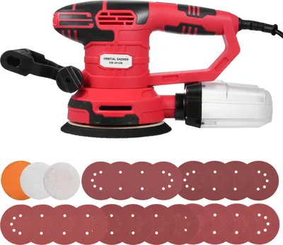 Obrázek produktu pro 450 W rotační bruska, 3,5 A, 6 palců, elektrická bruska, 13000 OPM, s 20 brusnými papíry, 3 lešticími kotouči, 6 variabilních rychlostí pro broušení a leštění, zástrčka EU