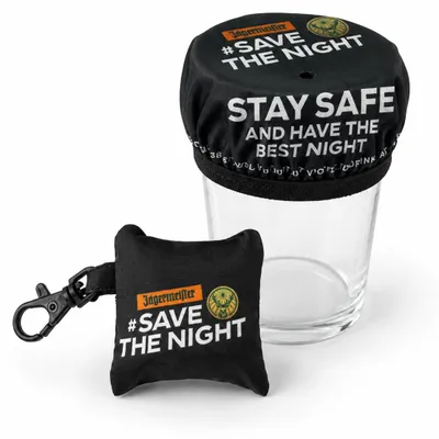 Produktbild von Jägermeister „Save The Night“ Glasabdeckung mit Karabiner - Drink Cover für Party, Festival & Club, KI-generiertes Bild