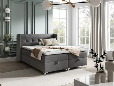 Produktbild von Boxspringbett Bett Schlafzimmerbett 120x200cm GENET Stoff Matt Velvet Grafit