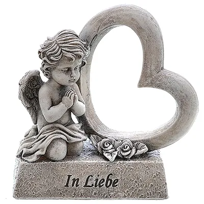 Produktbild von Engel mit Herze H 10,5 cm Besinnliche Grabdeko zur Erinnerung, frostfest und witterungsbeständig Grabschmuck Grabengel
