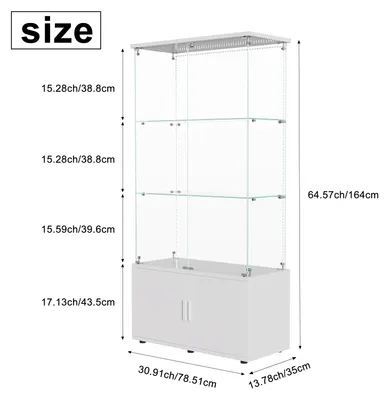 Zdjęcie produktu dla Szafka witryna - 4 półki - 2 drzwi - 78,5 × 35 × 164 cm - Biały kolor - Do salonu