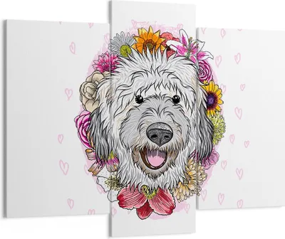 Produktbild von Bild auf Leinwand - Leinwandbild - Hund Blumen Kinder exotische - 130x100cm - Wand Bild - Wanddeko - Leinwanddruck - Bilder - Kunstdruck - Wanddekoration - Leinwand bilder - Wandkunst - CB130x100-3146