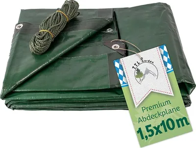 Produktbild von TTL Garden Premium Abdeckplane 1,5x10m 210g/m² grün + 25m Seil - wasserdicht mit Ösen verstärkte Ecken + Kanten