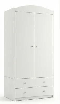 Produktbild von Kinderkleiderschrank Weiß – 2-türiger Schrank für Kinderzimmer & Babyzimmer mit 2 großen Schubladen, Kleiderstange und Einlegeböden, 88x187x54 cm