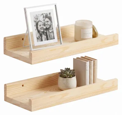 Productafbeelding van Wandplank - Boekenplank - Ophangbaar - Kruidenplank- Naturel - Grenenhout - 10 Kg - 30 cm - 2 Stuks