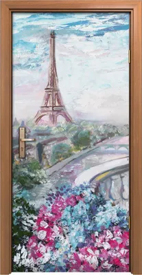 Produktbild von Türposter 90x200 cm Türaufkleber Türtapete Türfolie Klebefolie Frankreich rosa Eiffel Blume